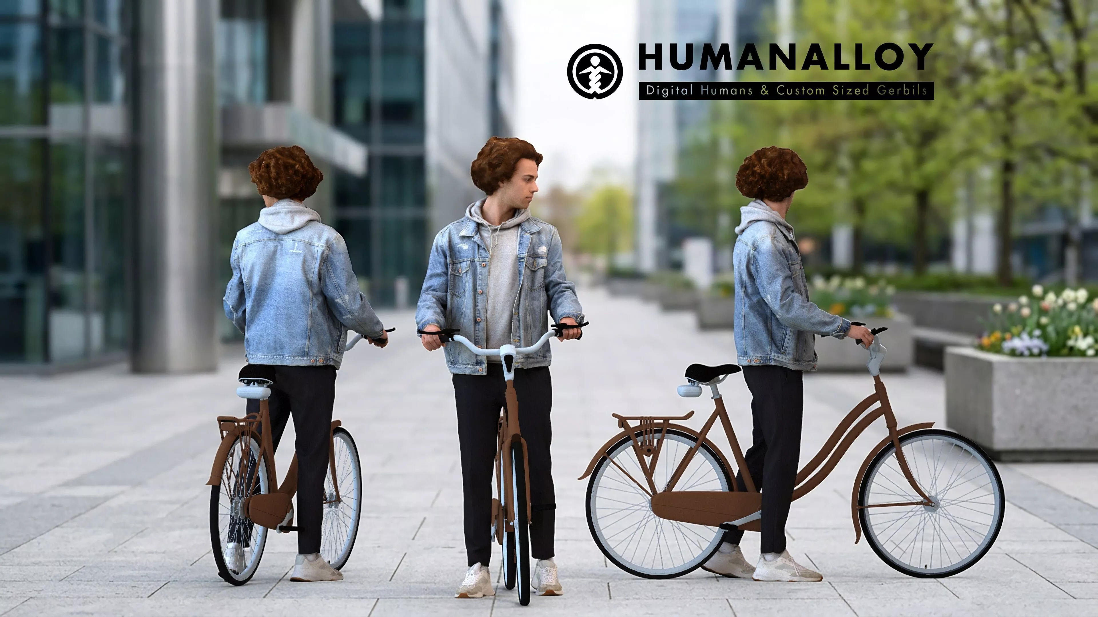 Adult Caucasian man commuting with bicycle in casual 3D model