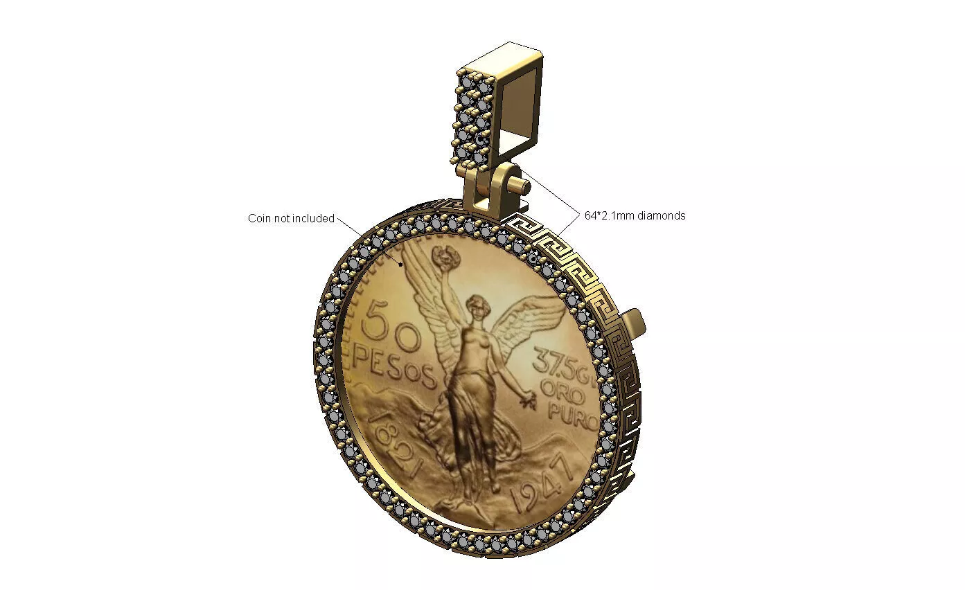 Pattern diamond bezel 50 pesos coin pendant frame 3D print model