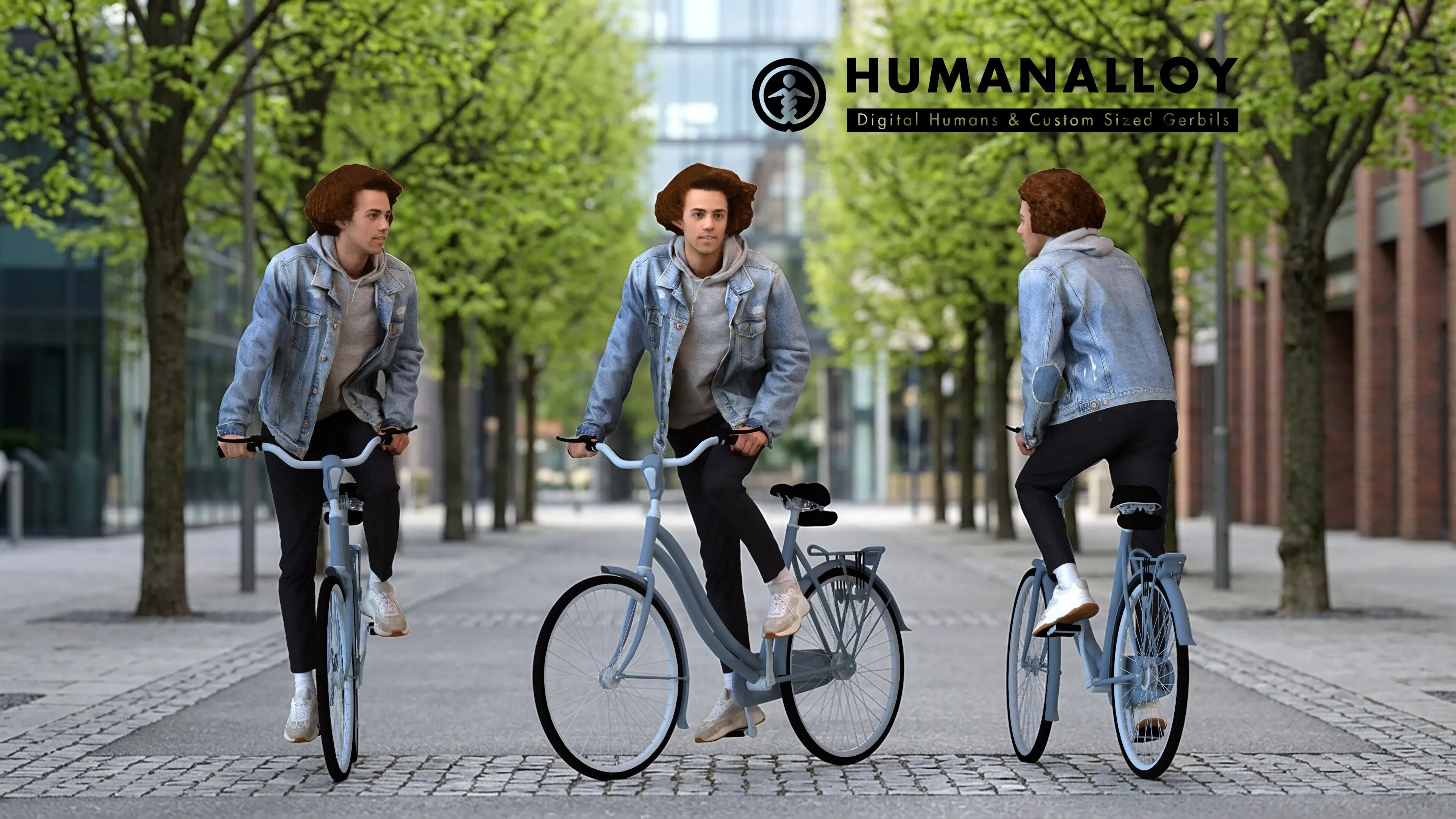 Adult Caucasian man cycling in public wearing transitional 3D model