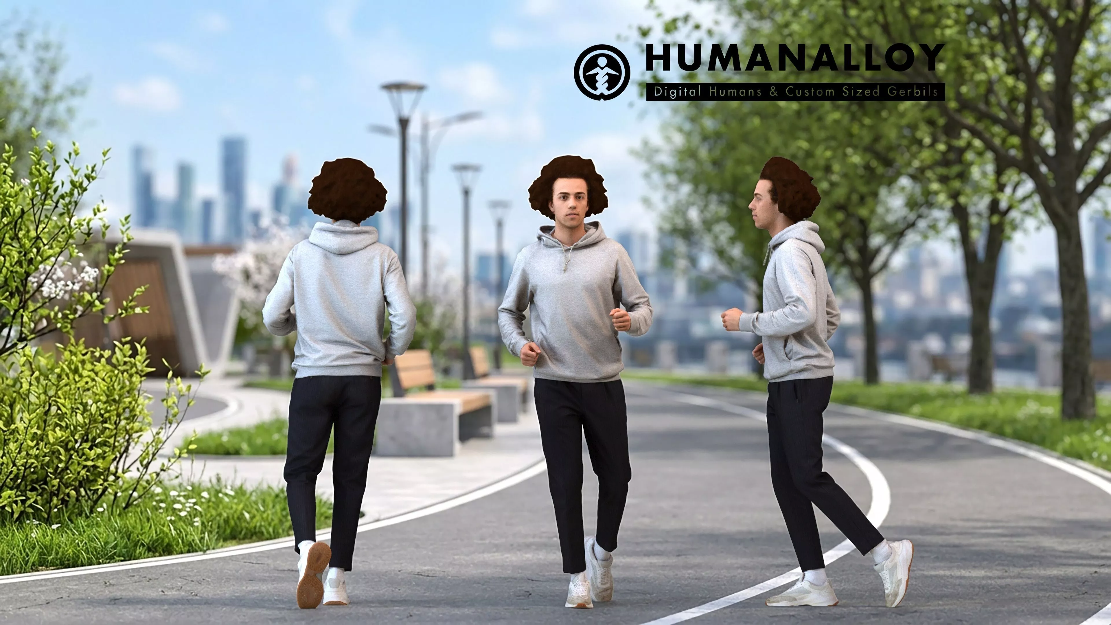 Adult Caucasian male running outdoors in casual sportswear 3D model