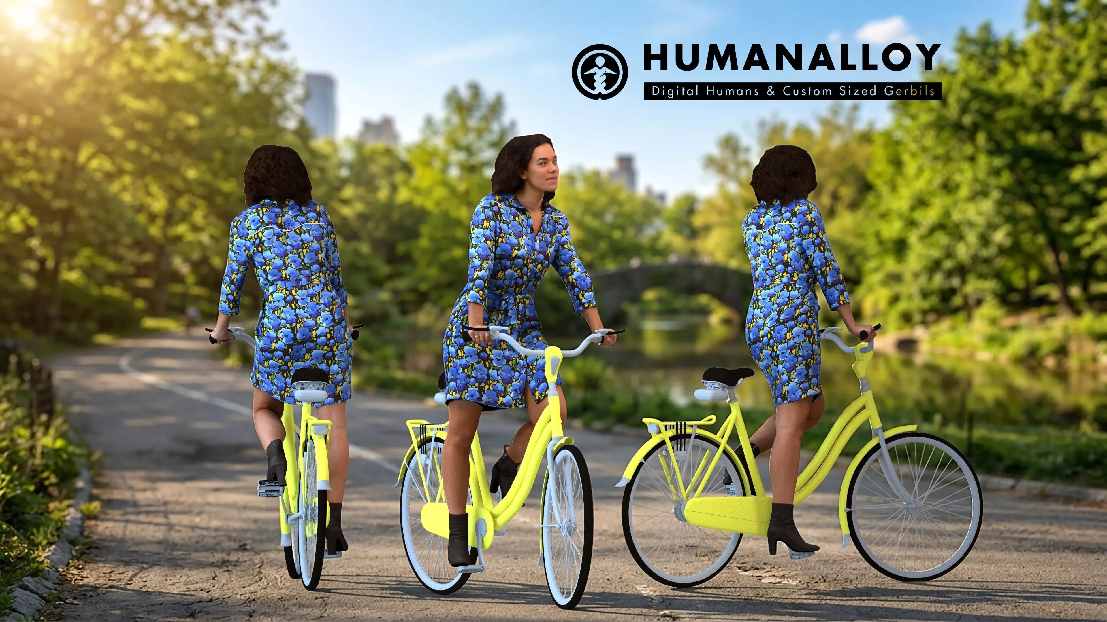 Adult Black woman cycling outdoors in casual autumn or spring 3D model