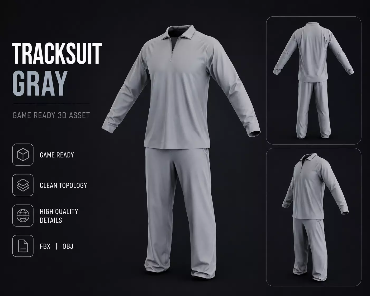 Game Ready Quarter Zip Tracksuit PBR Low-poly 3D model