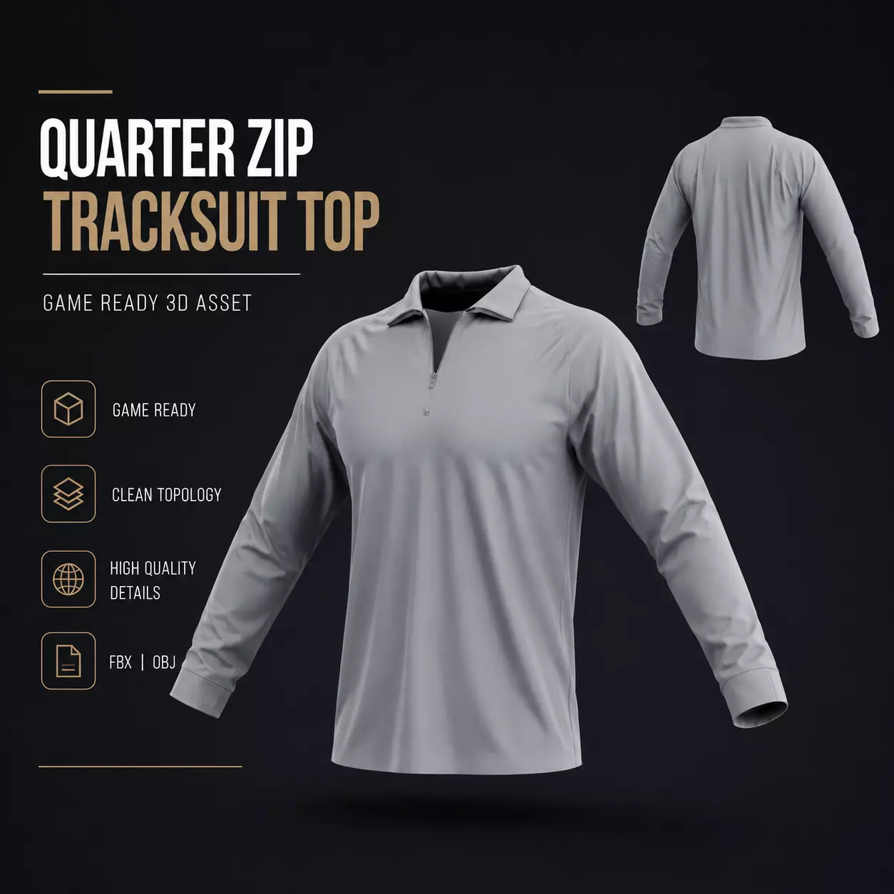 Game Ready Quarter Zip Tracksuit Top PBR Low-poly 3D model