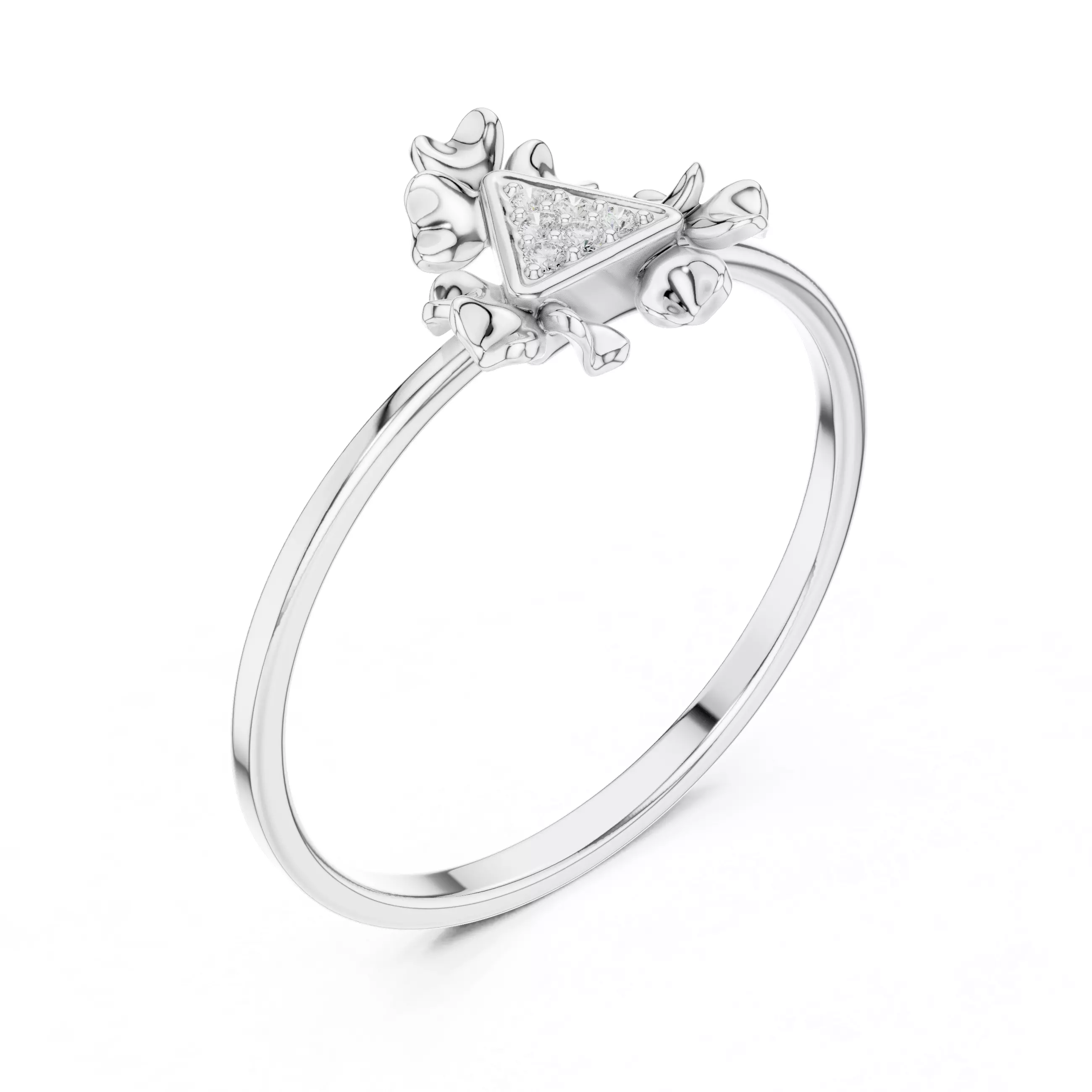 Triangle Diamond Floral Motif Ring 3D print model