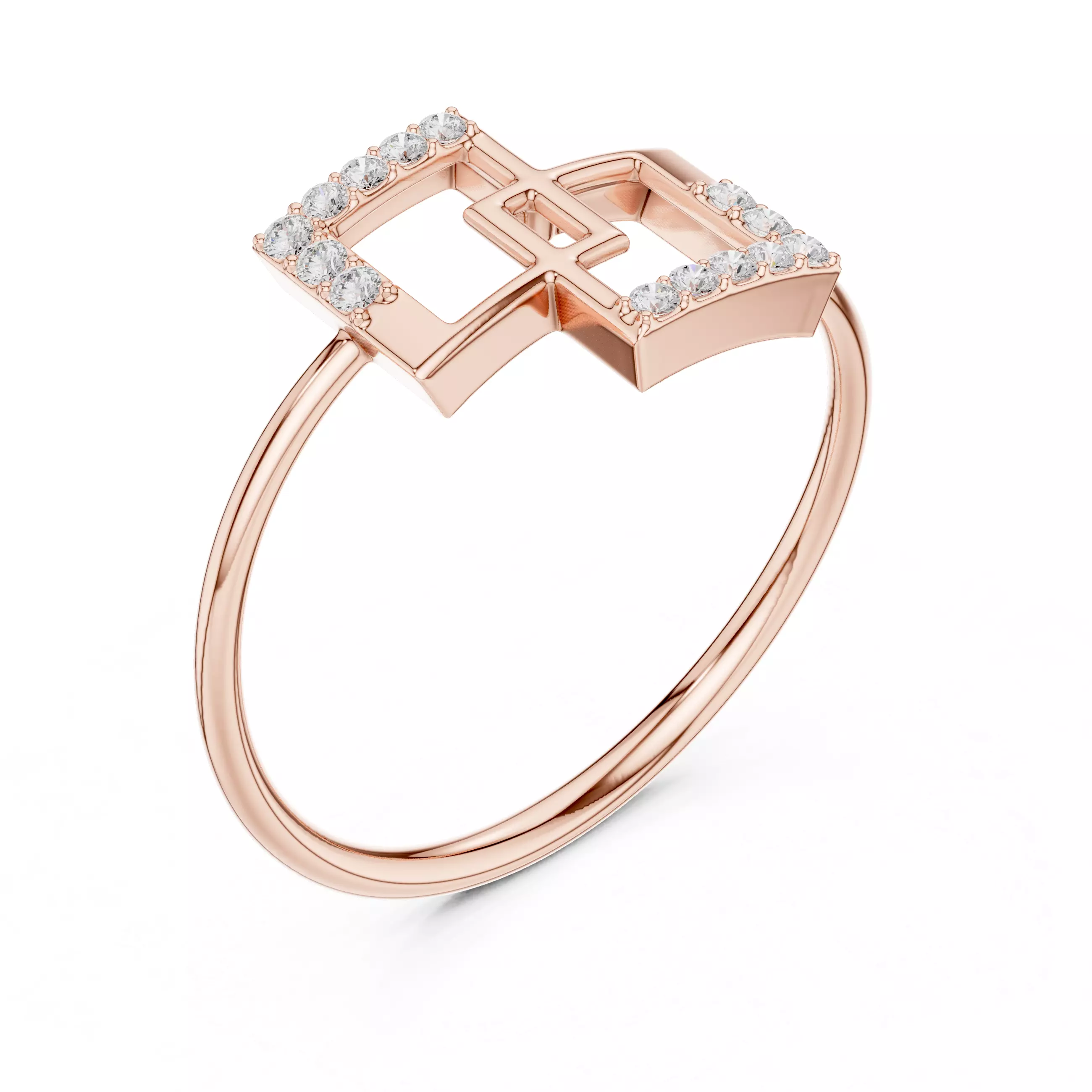 Interlocking Square Diamond Geometric Ring 3D print model
