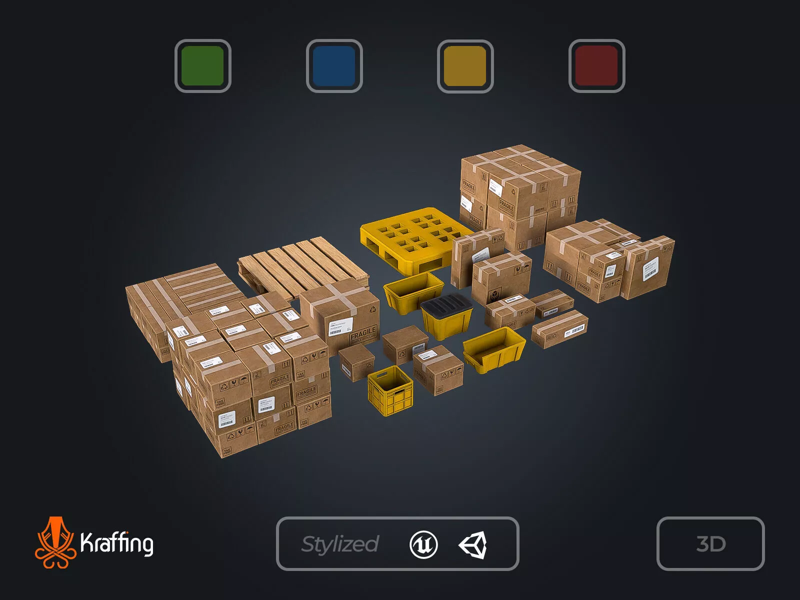 Warehouse Crates Pack V1 Industrial Storage Low-poly 3D model