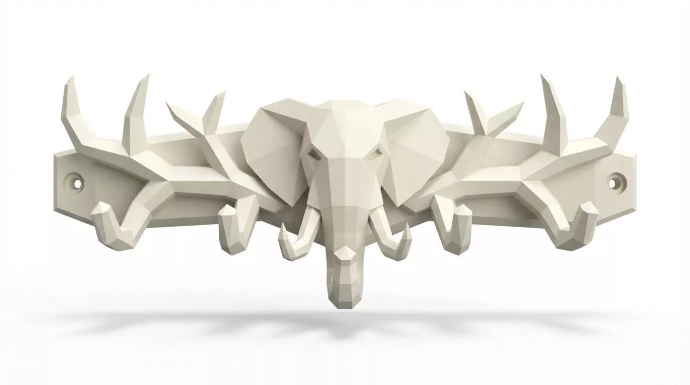 Low Poly Elephant Wall Hook Rack 3D Model 3D print model