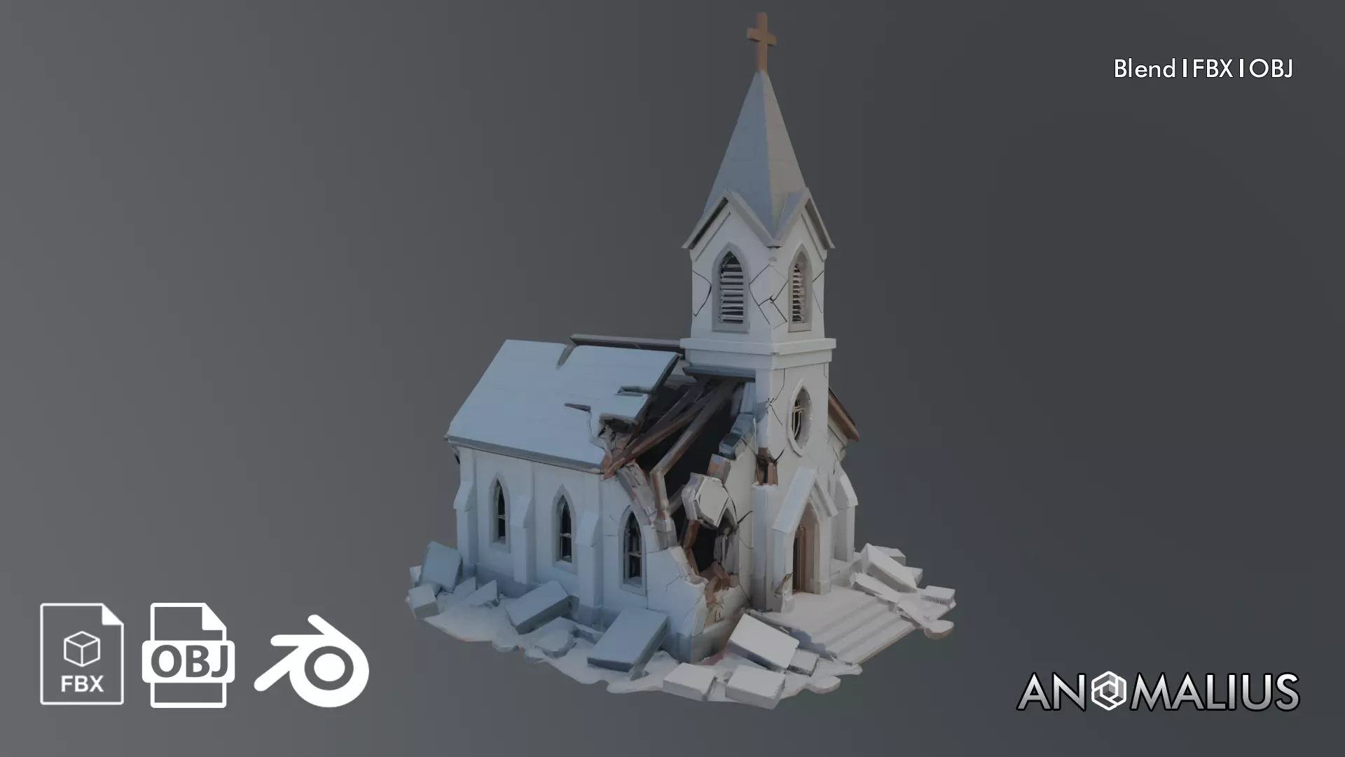 damaged church 3D model