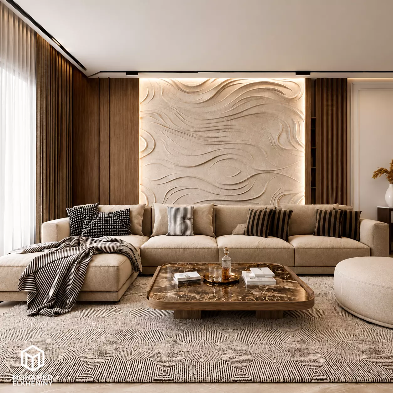 Modern Abstract Organic Wavy Decor Relief Mural STL CNC 25 3D model