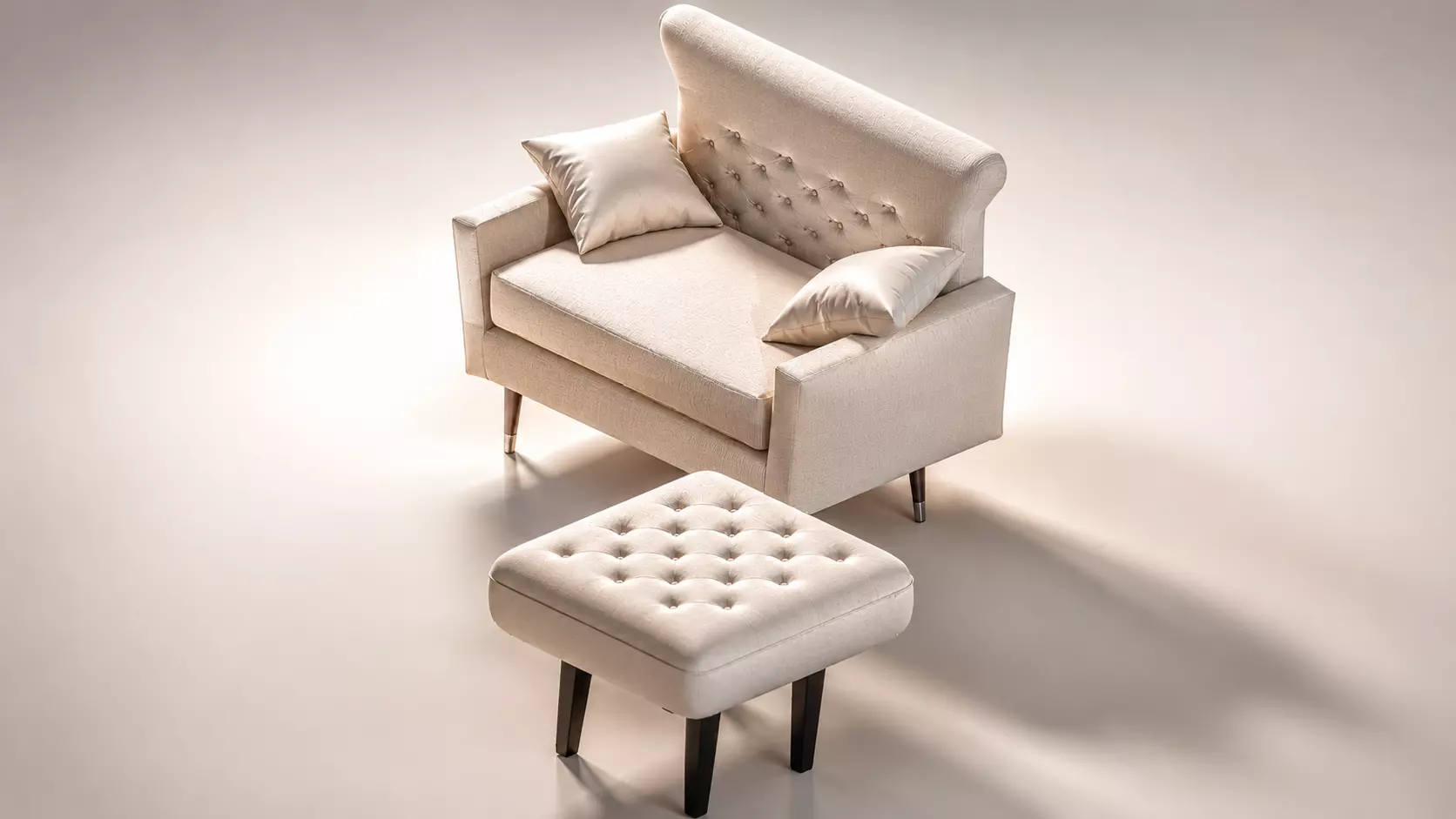 Modern Tufted Accent Chair with Matching Ottoman and Pillows 3D model