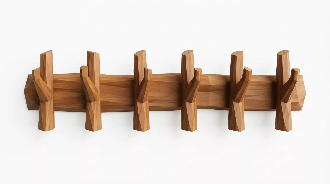 Rustic Low Poly Tree Branch Wall Hook Rack 3D Model 3D print model