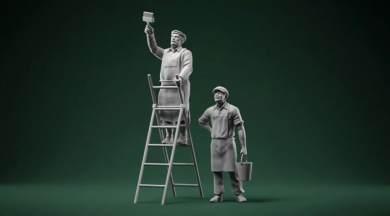 Painters with Ladder 3D Print STL Model 3D print model