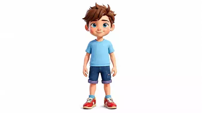 Stylized Cartoon Boy Character 03 Rigged Animated