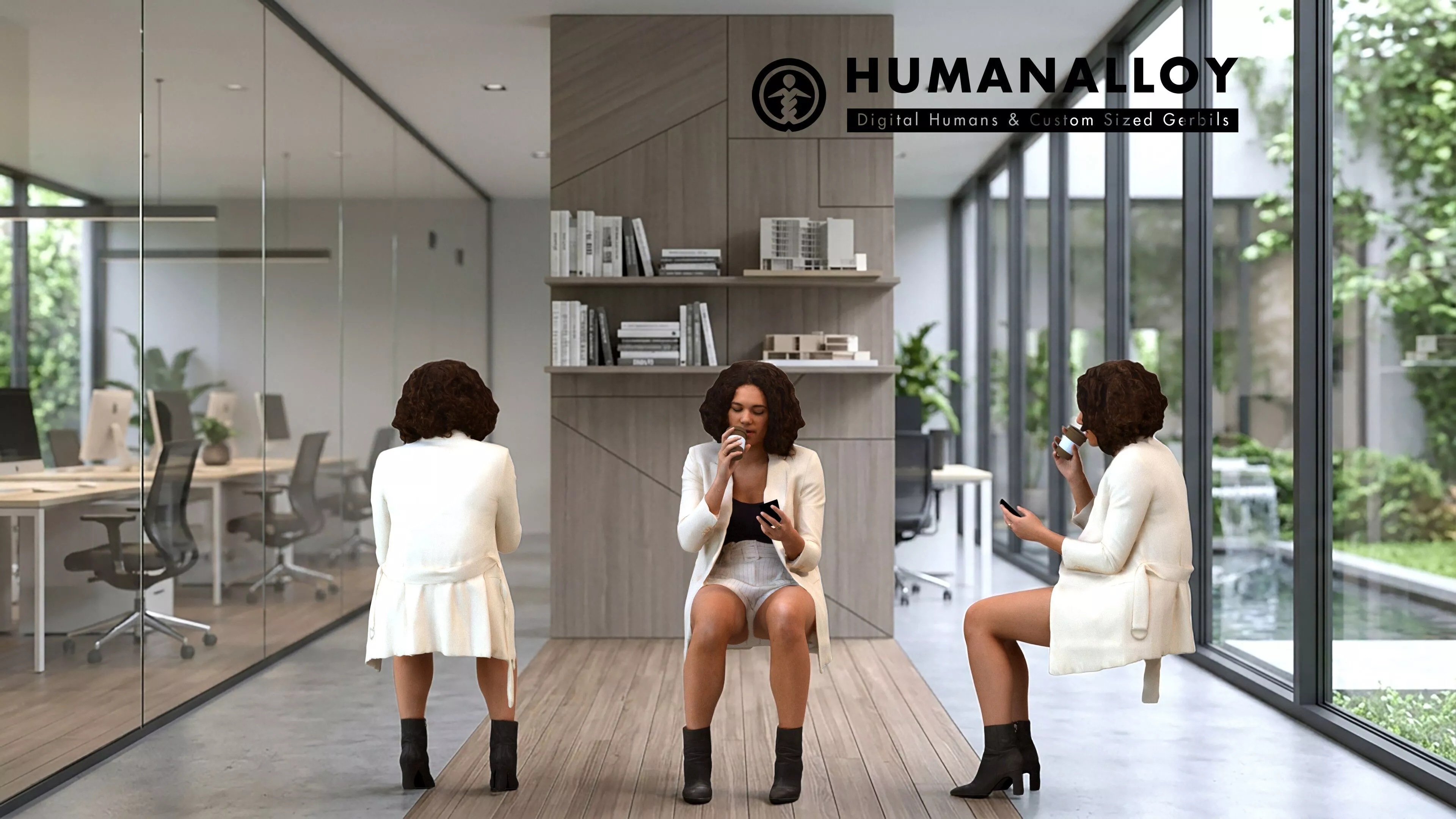 Adult Black woman making phone call in office wearing autumn or 3D model
