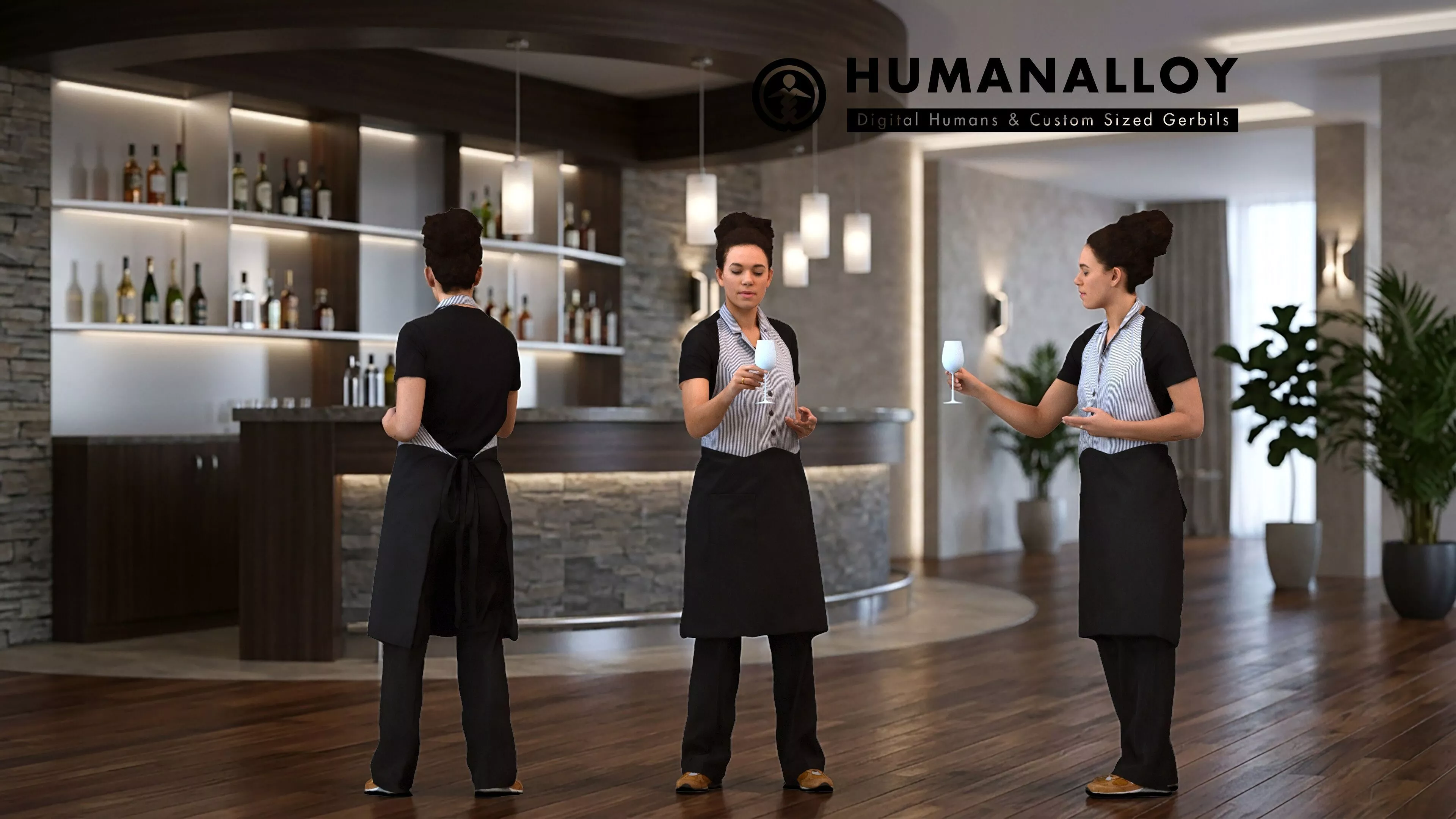 Adult Black woman waiting in hospitality setting wearing autumn 3D model
