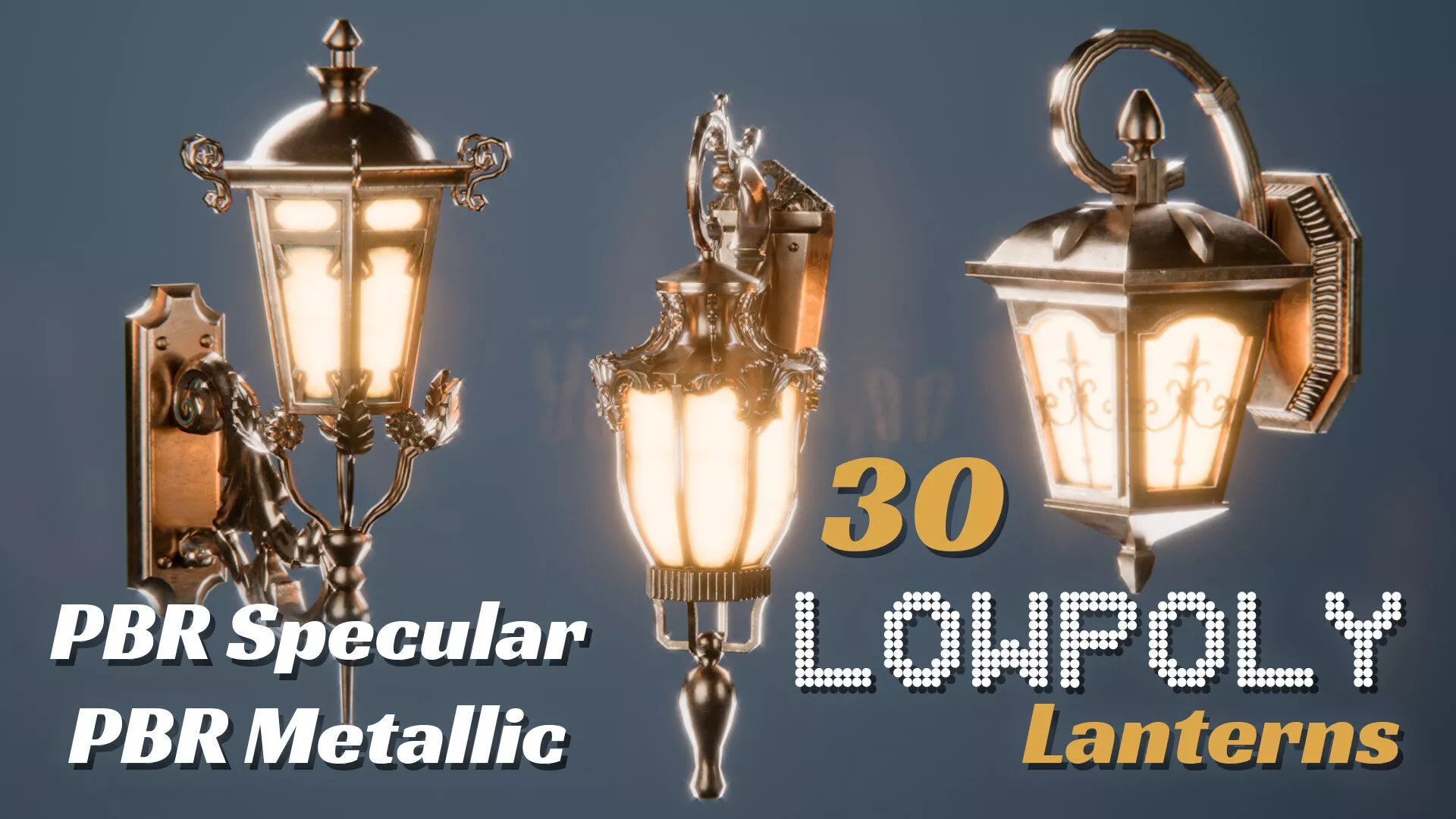 Antique Wall Lanterns - Bronze Low-poly 3D model