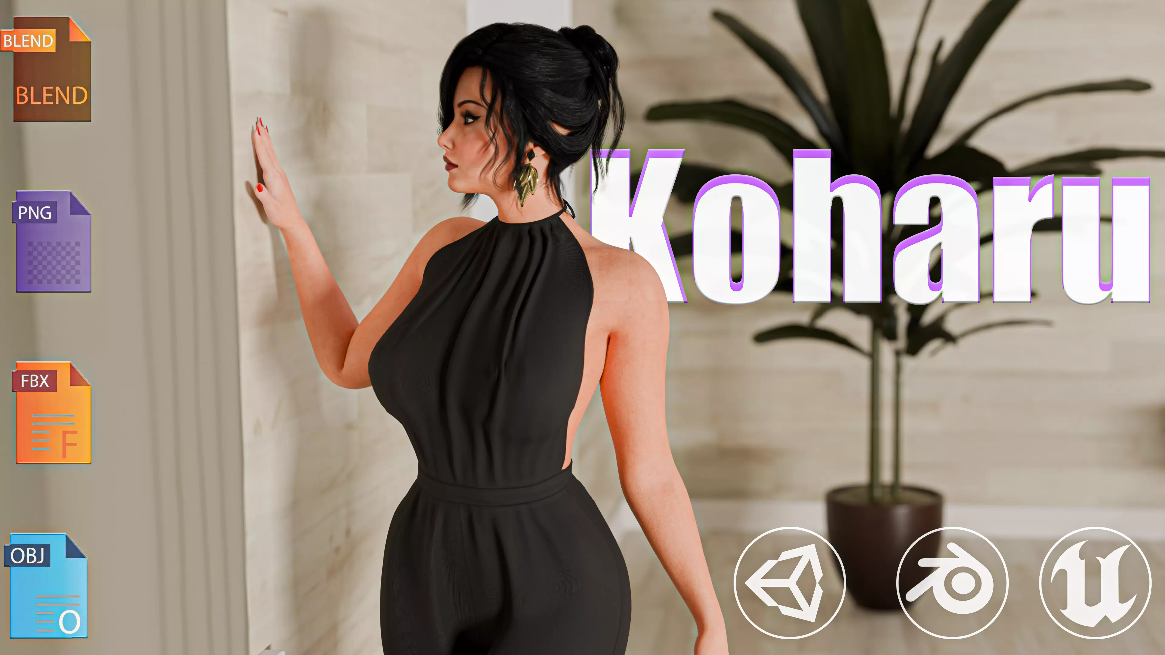 Realistic Asian Female 3D Character Game Ready Low-poly 3D model