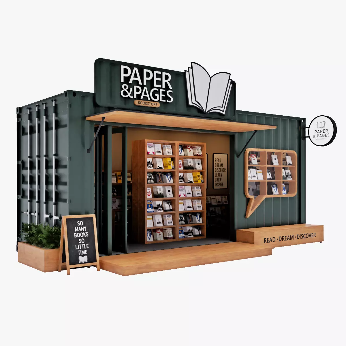 Mini Bookstore Shipping Container 3D model