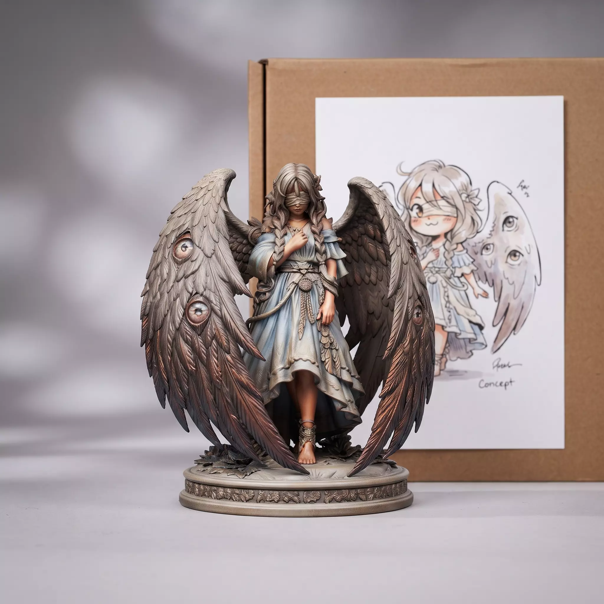Celestial Blind Angel Goddess Eyed Wings Seraph Figure Eldritch 3D print model