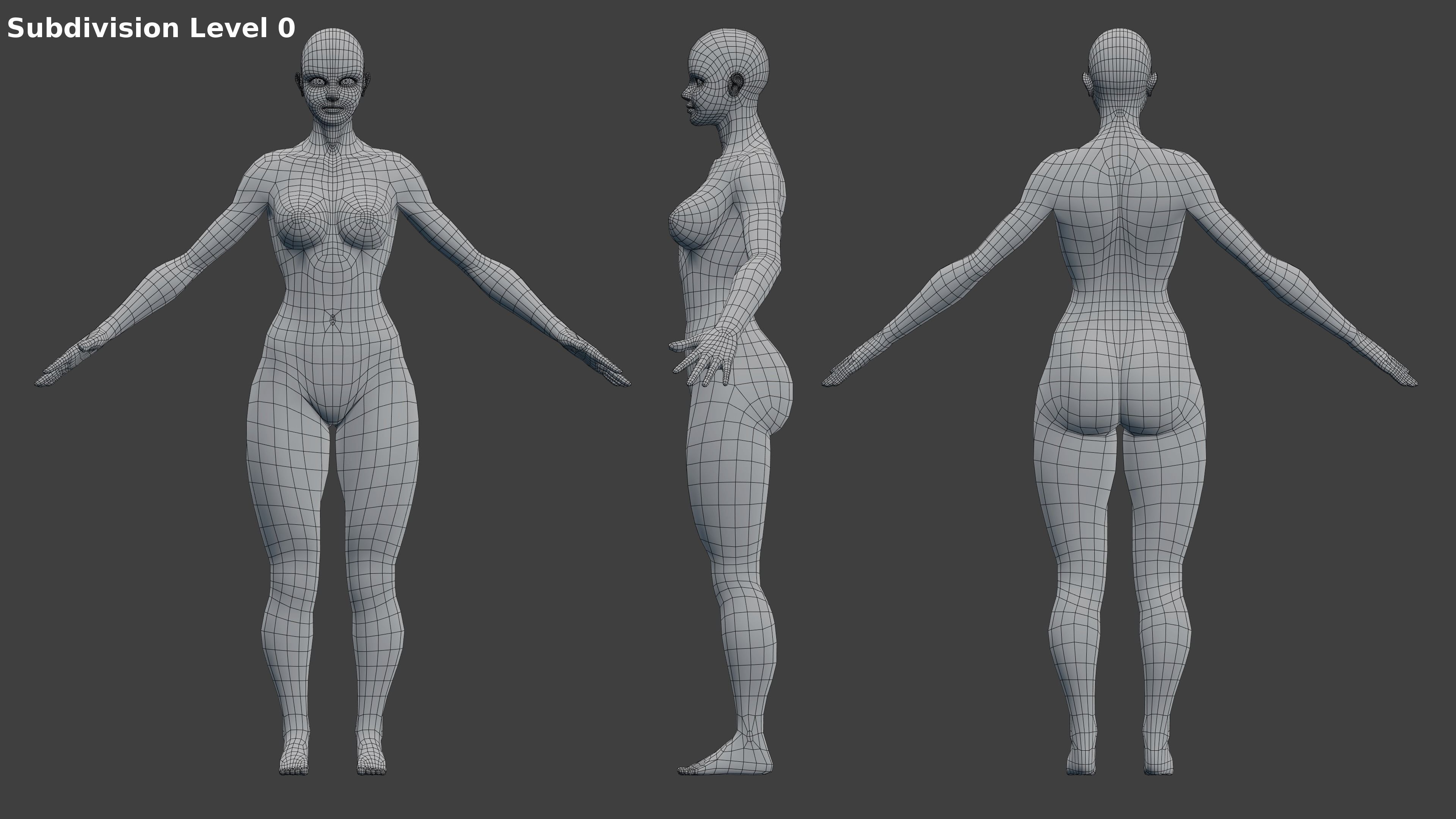 Woman Character Base Mesh Rigged Low-poly 3D model_6