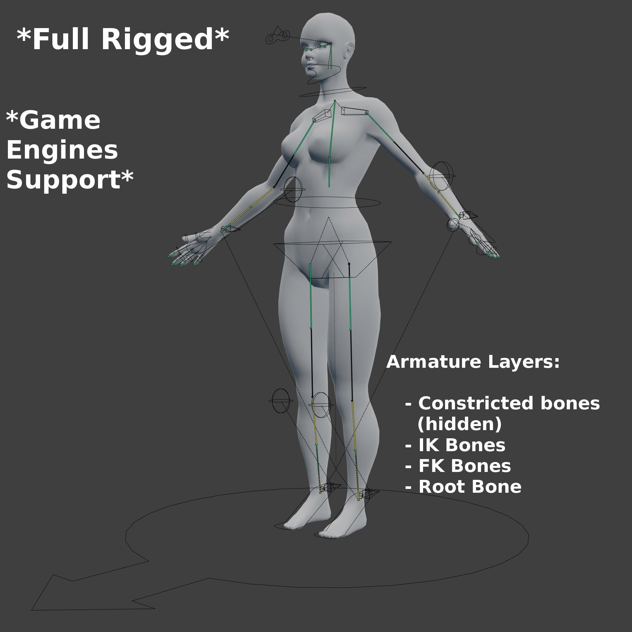 Woman Character Base Mesh Rigged Low-poly 3D model_15