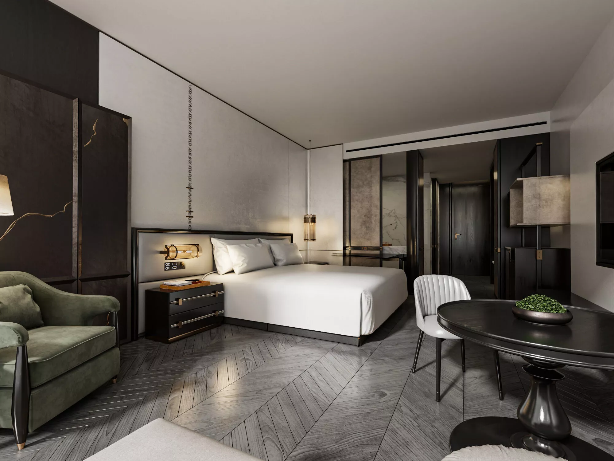 Modern Light Luxury Hotel Guest Room Interior 3D Model 3D model
