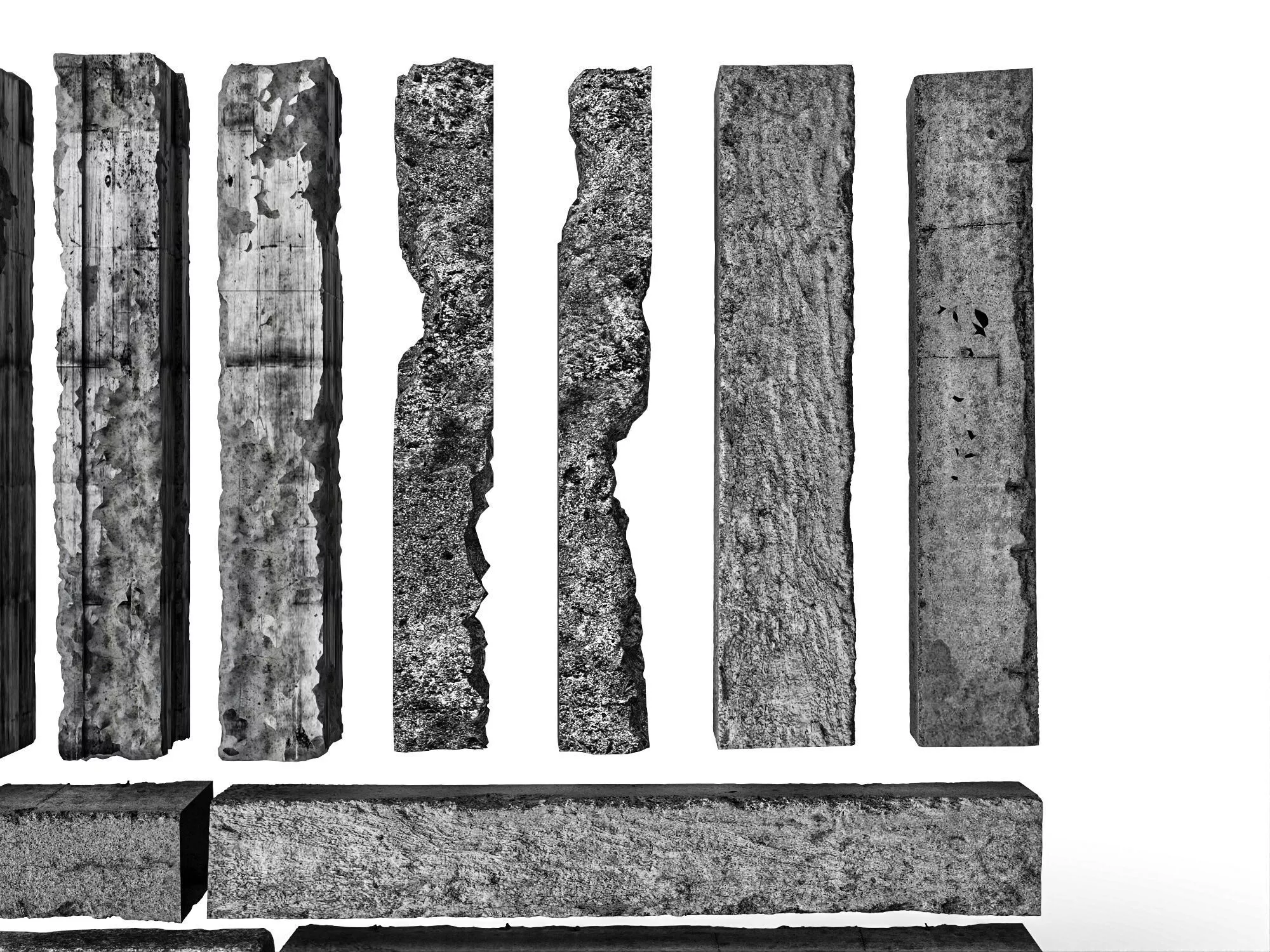 Damaged Concrete Beam Slabs Rubble 3D Model Pack 3D model