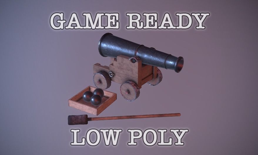 Shooting Cannon Game Ready Low-Poly PBR AR VR Low-poly 3D model_0