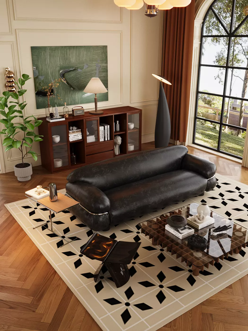 Wabi-sabi villa living room modern living room interior scenes 3D model