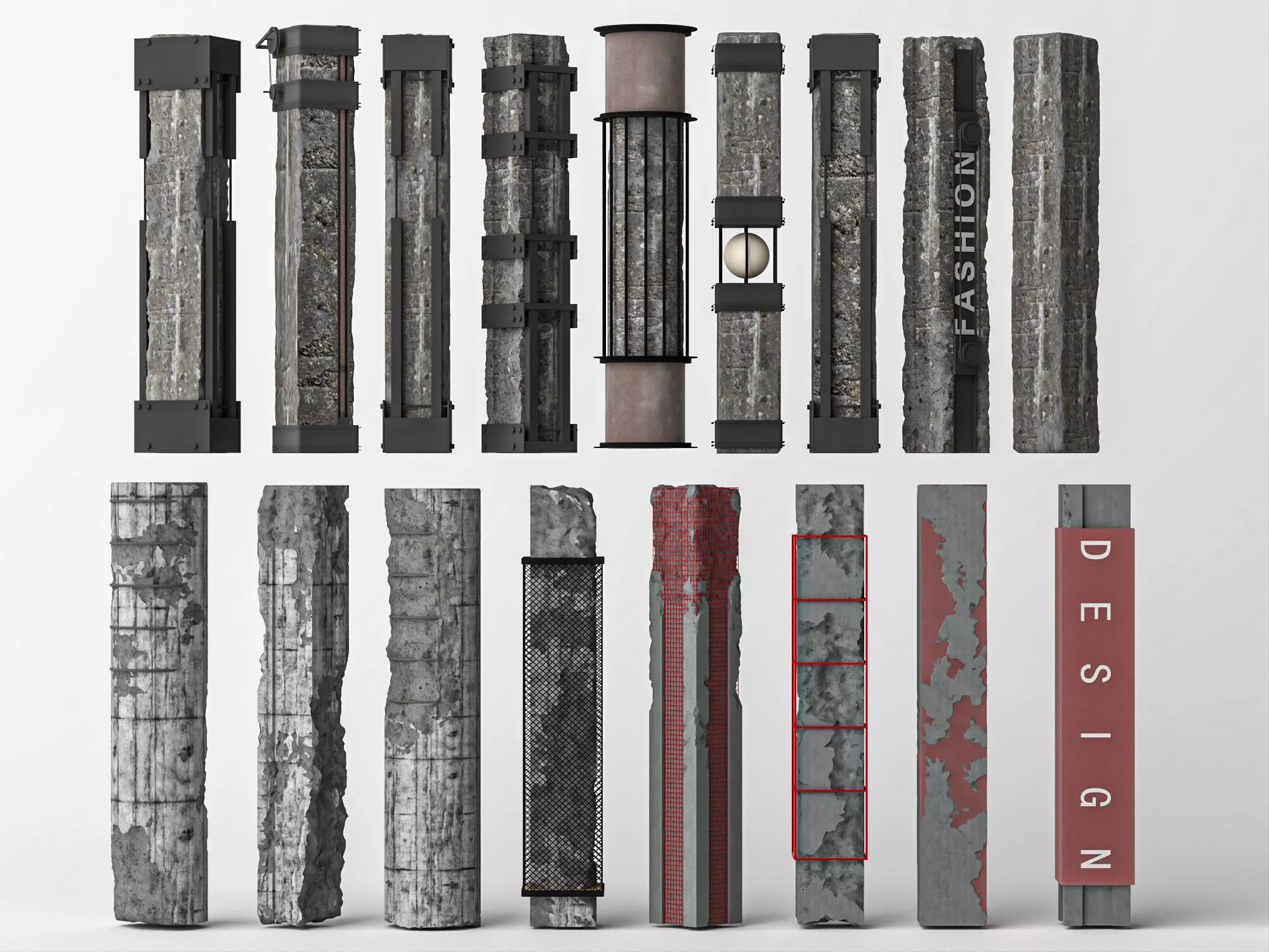 Industrial Concrete Pillars Columns Low-poly 3D model