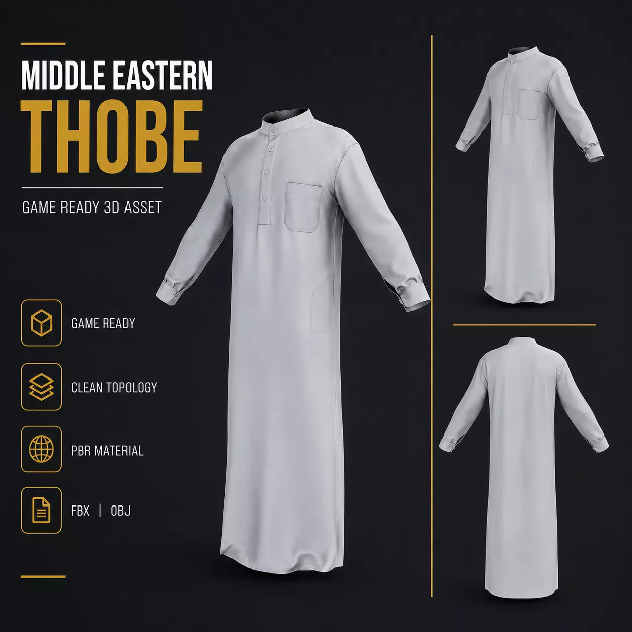 Thobe Middle Eastern Game Ready PBR Low-poly 3D model