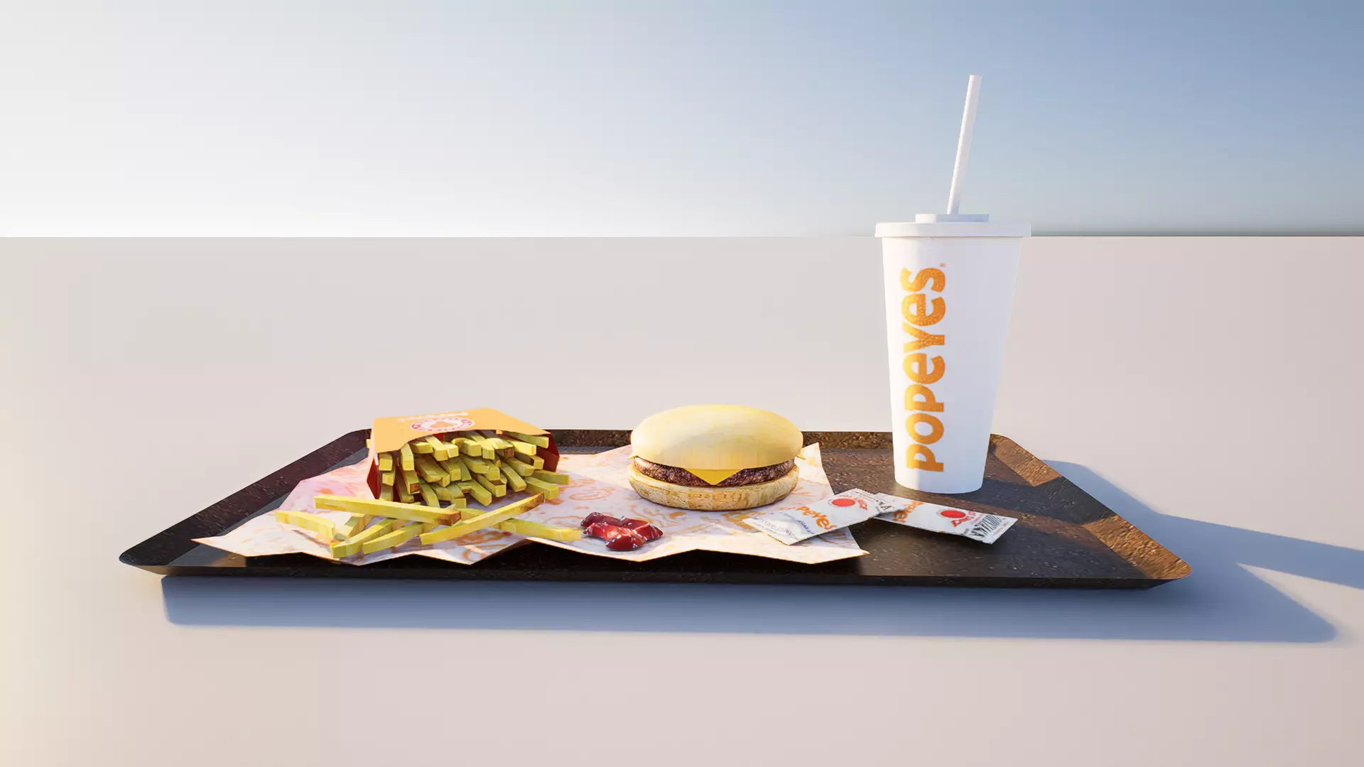 Value Meal with Fries and Soft Drink on Serving Tray Low-poly 3D model