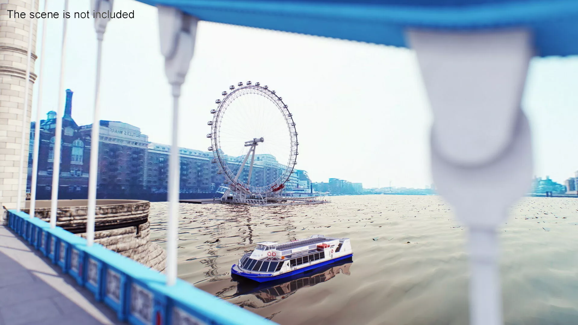 London Eye Millennium Wheel Pier with River Cruises Boat 3D model
