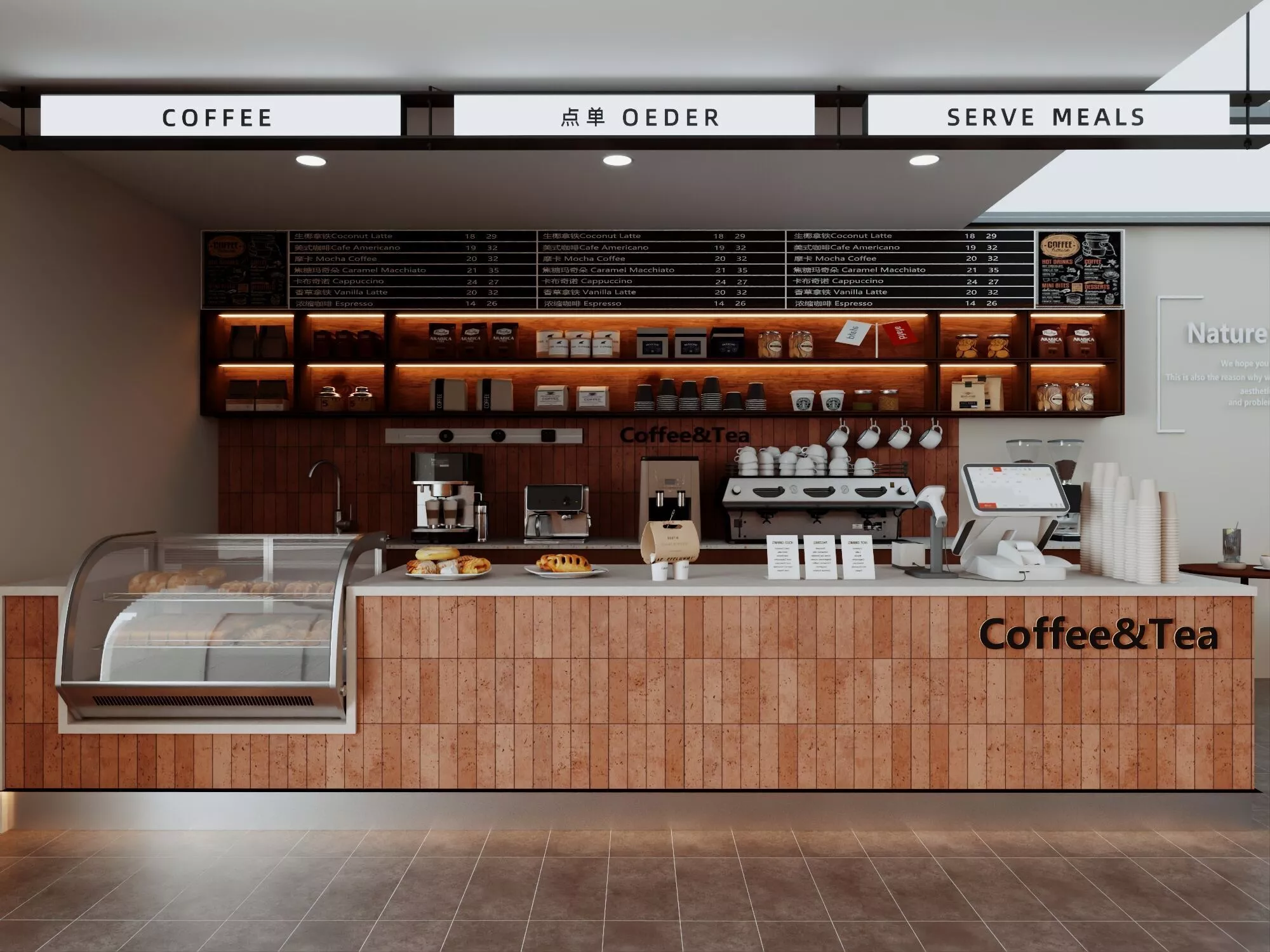 Modern Coffee Shop Counter Cafe Interior Low-poly 3D model