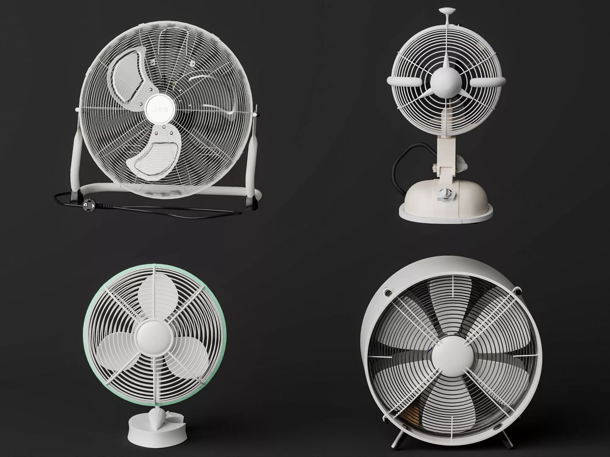 Modern Retro Desk Fans Collection Low-poly 3D model