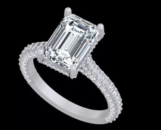 Emerald Cut Diamond Pave Cathedral Engagement Ring 3D print model