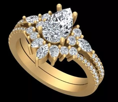 Pear Diamond Floral Halo Pave Bridal Ring 3D print model