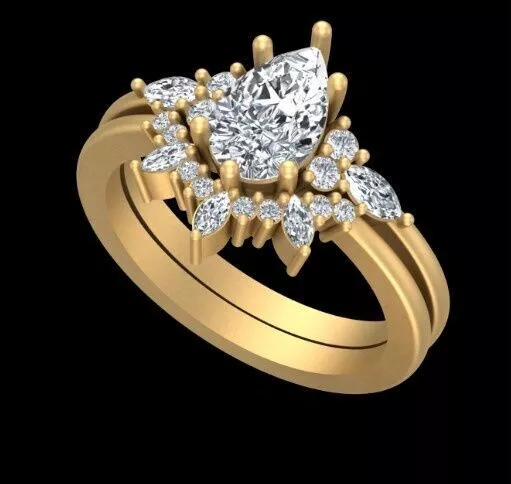 Pear Diamond Floral Cluster Bridal Ring 3D print model