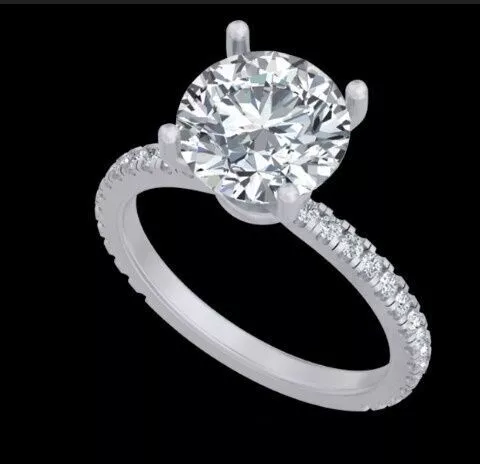 Round Diamond Hidden Halo Pave Solitaire Engagement Ring Free 3D print model