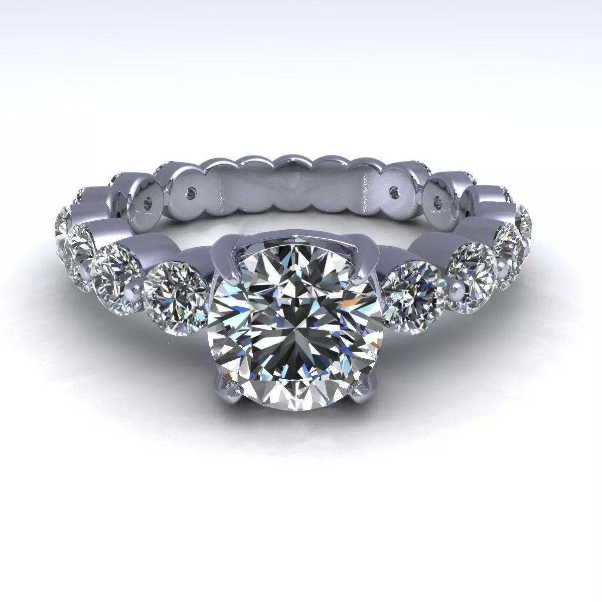 Shared-Prong Diamond Ring 3D print model_0