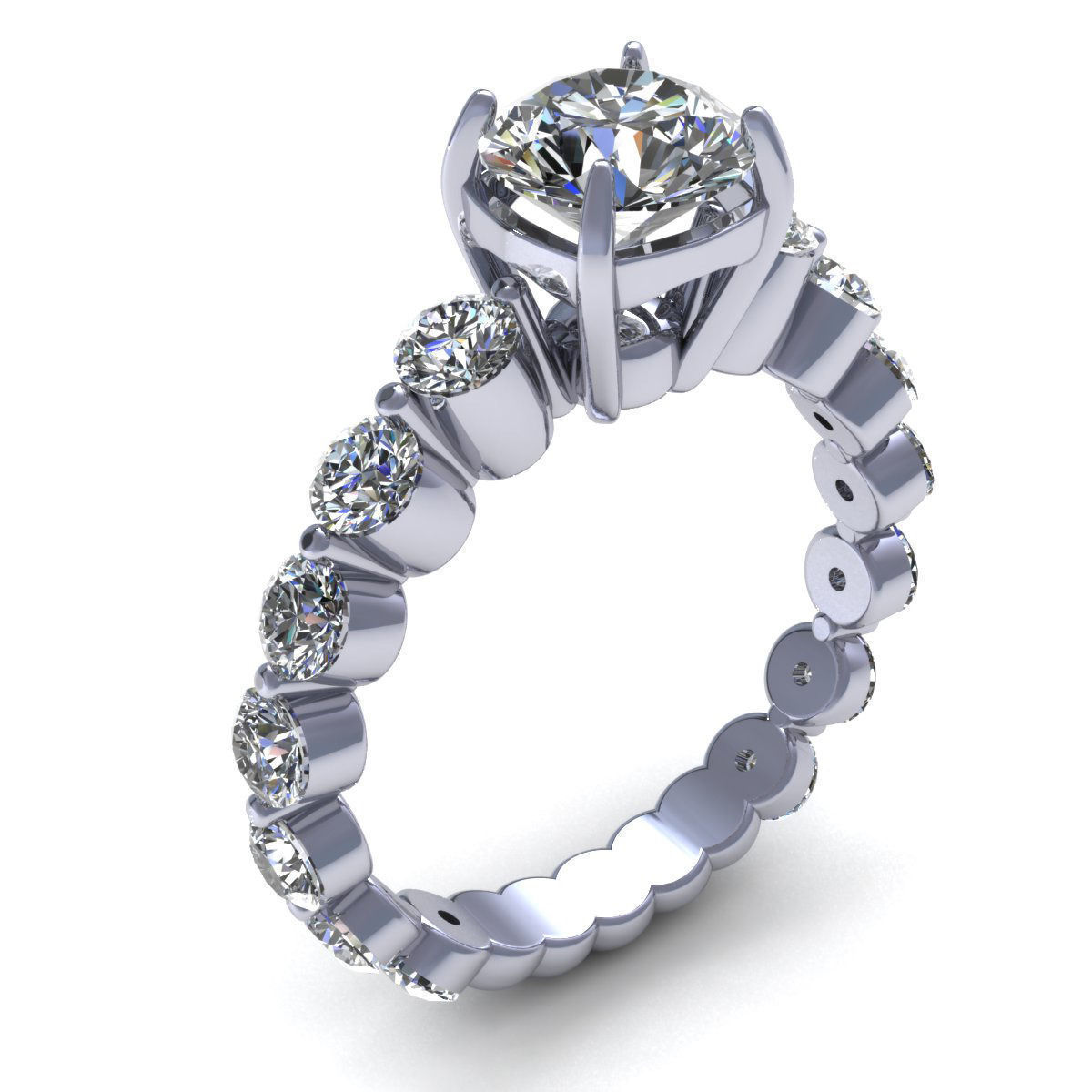 Shared-Prong Diamond Ring 3D print model_3