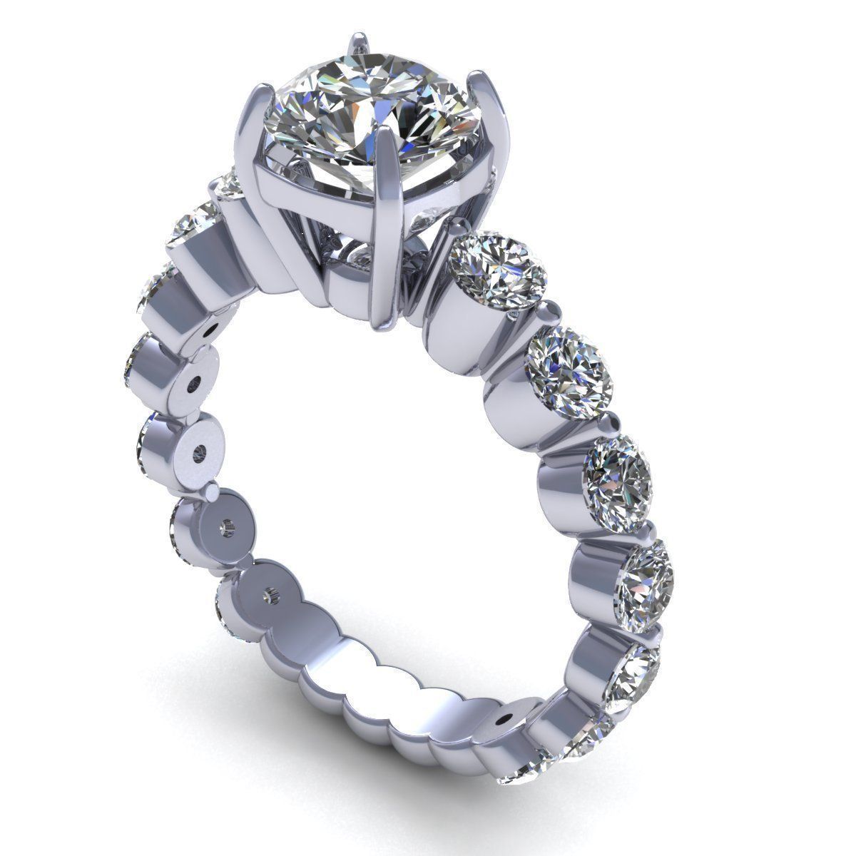 Shared-Prong Diamond Ring 3D print model_1
