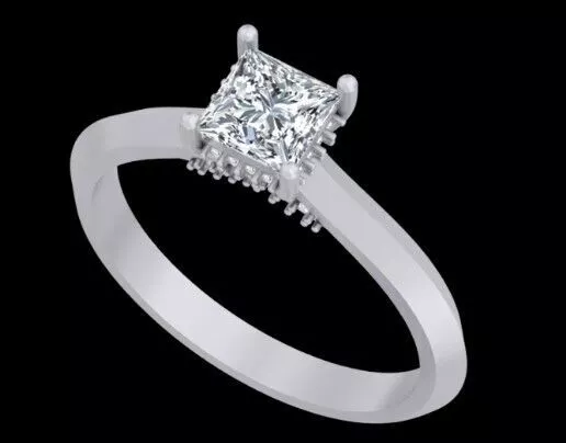 Princess Cut Hidden Halo Solitaire Engagement Ring Free 3D print model