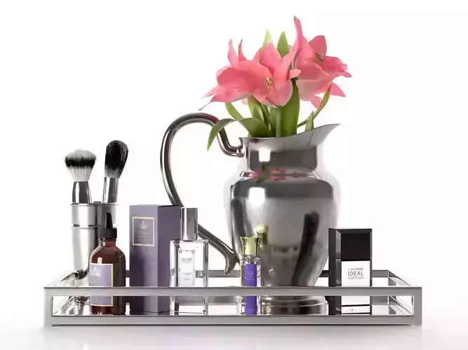 Tray with Lilies Pitcher and Spa Accessories