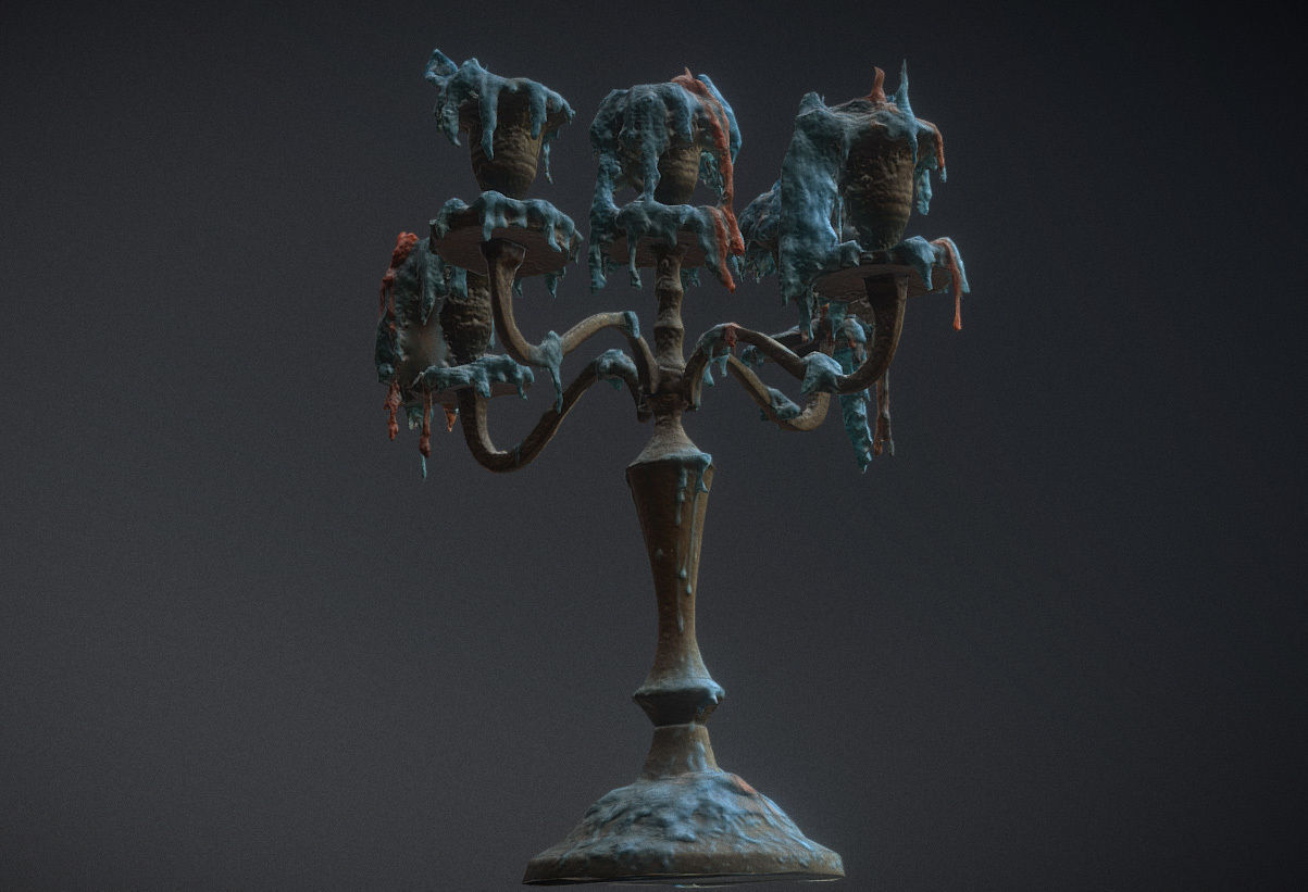 Scanned photorealistic retro candle holder and 3 candles Low-poly 3D model_5