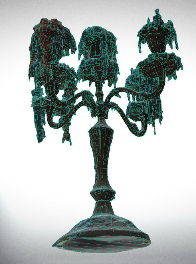 Scanned photorealistic retro candle holder and 3 candles Low-poly 3D model_7