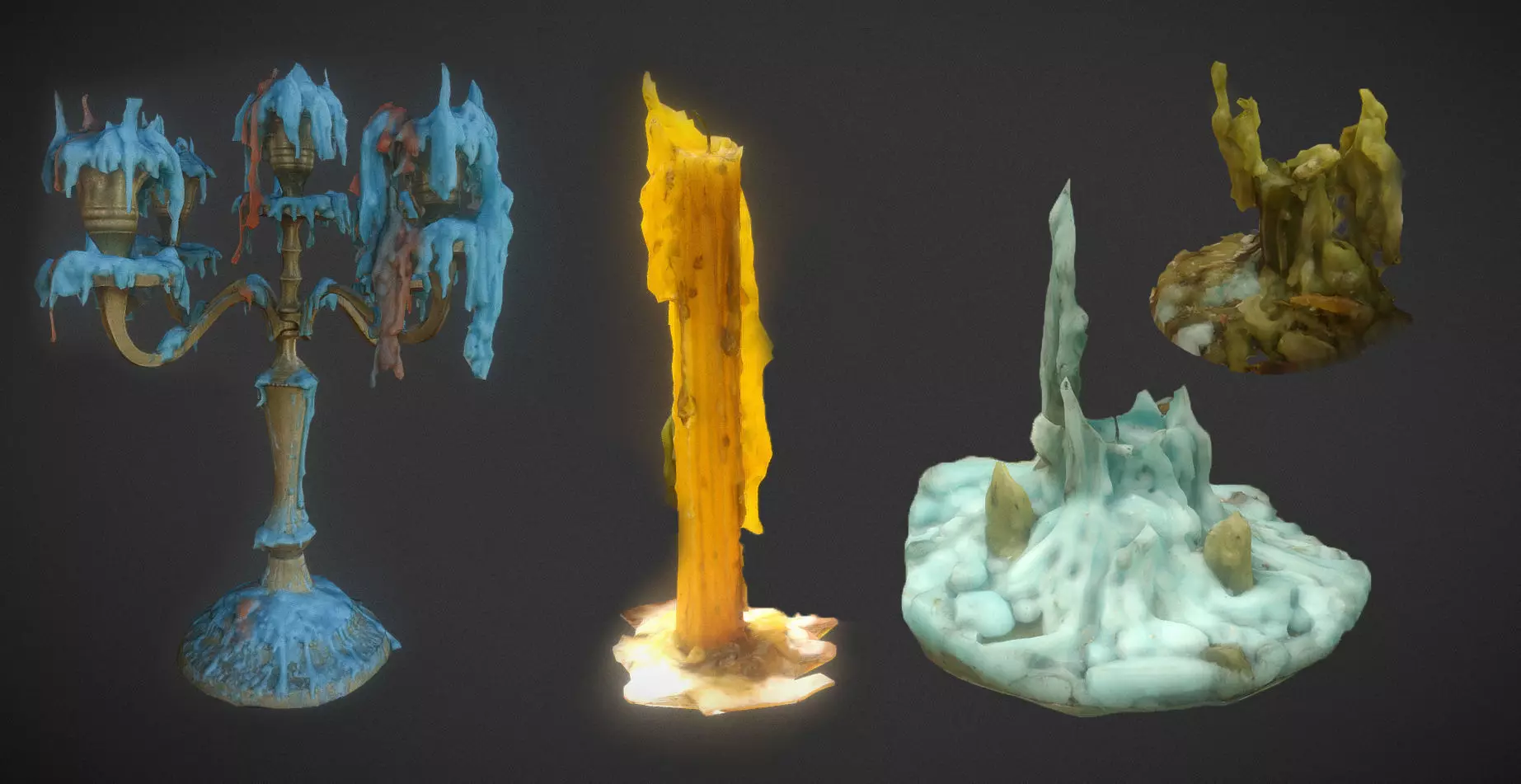 Scanned photorealistic retro candle holder and 3 candles Low-poly 3D model_0