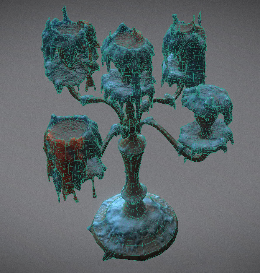 Scanned photorealistic retro candle holder and 3 candles Low-poly 3D model_8