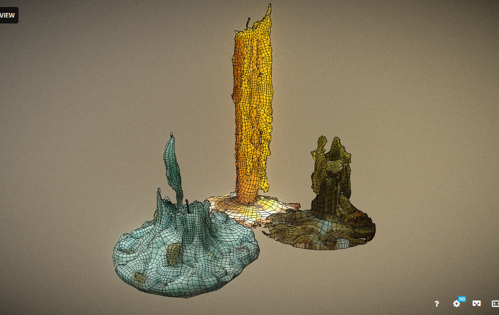 Scanned photorealistic retro candle holder and 3 candles Low-poly 3D model_15