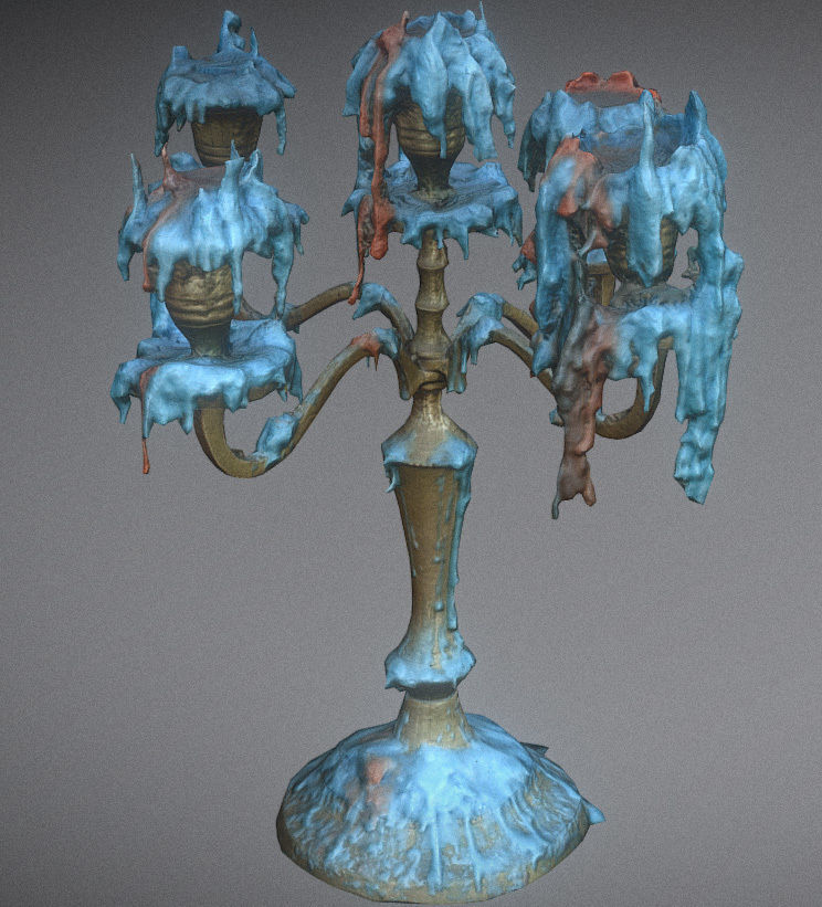 Scanned photorealistic retro candle holder and 3 candles Low-poly 3D model_3